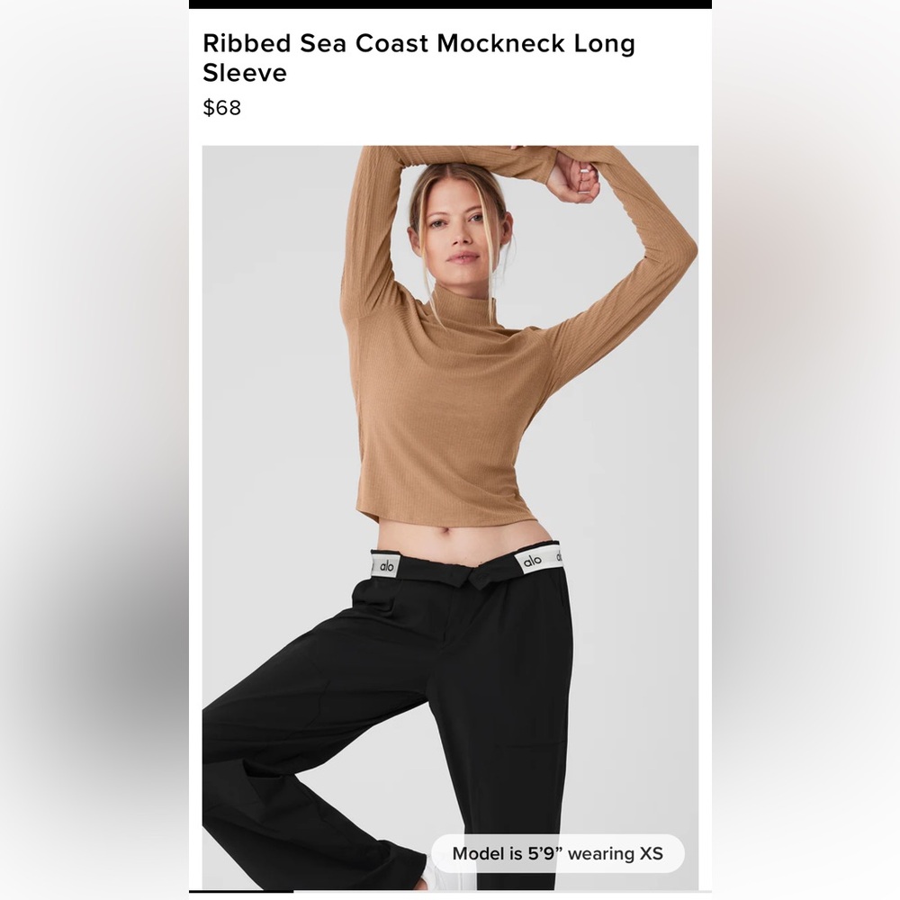Alo Ribbed Sea Coast Mockneck Long Sleeve top XS (2-4) - New with tag